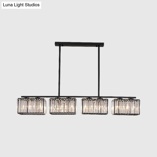 Island Chandelier - Contemporary Cuboid Shade Crystal Pendant Light With Multiple Heads In Black