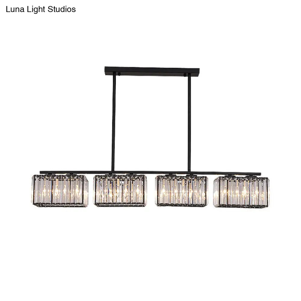 Island Chandelier - Contemporary Cuboid Shade Crystal Pendant Light With Multiple Heads In Black