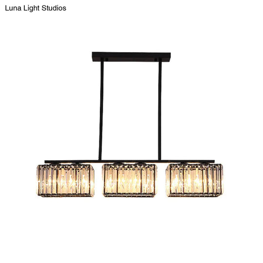 Island Chandelier - Contemporary Cuboid Shade Crystal Pendant Light With Multiple Heads In Black