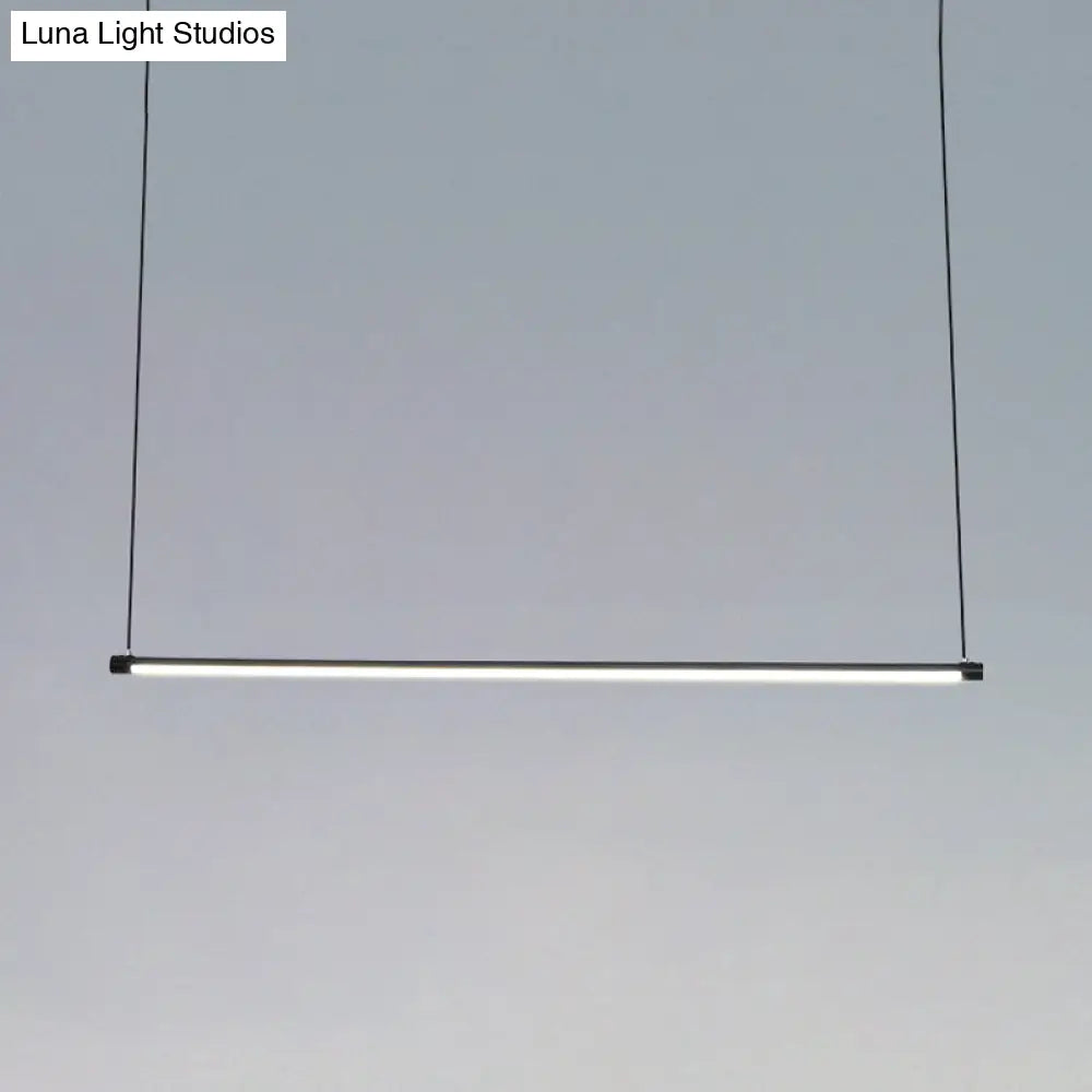 Island Lighting: Ultra Slim Tube Led Office Hanging Lamp In Black - Modern Metal Design Multiple