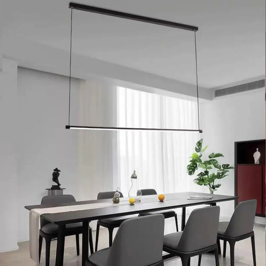 Island Lighting: Ultra Slim Tube Led Office Hanging Lamp In Black - Modern Metal Design Multiple