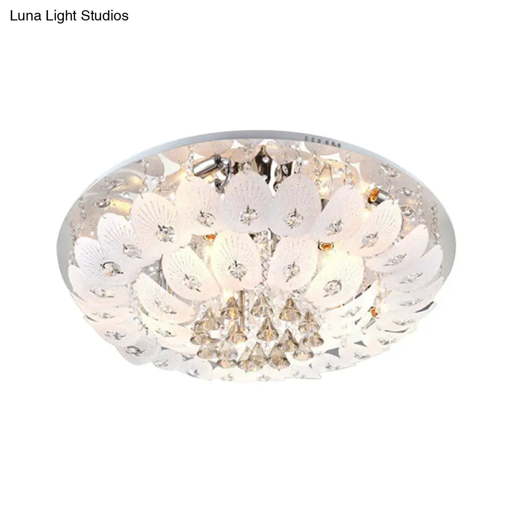 Ivory Crystal Led Bowl Flush Ceiling Light - Modern Warm Lighting Fixture 23.5/31.5 Wide