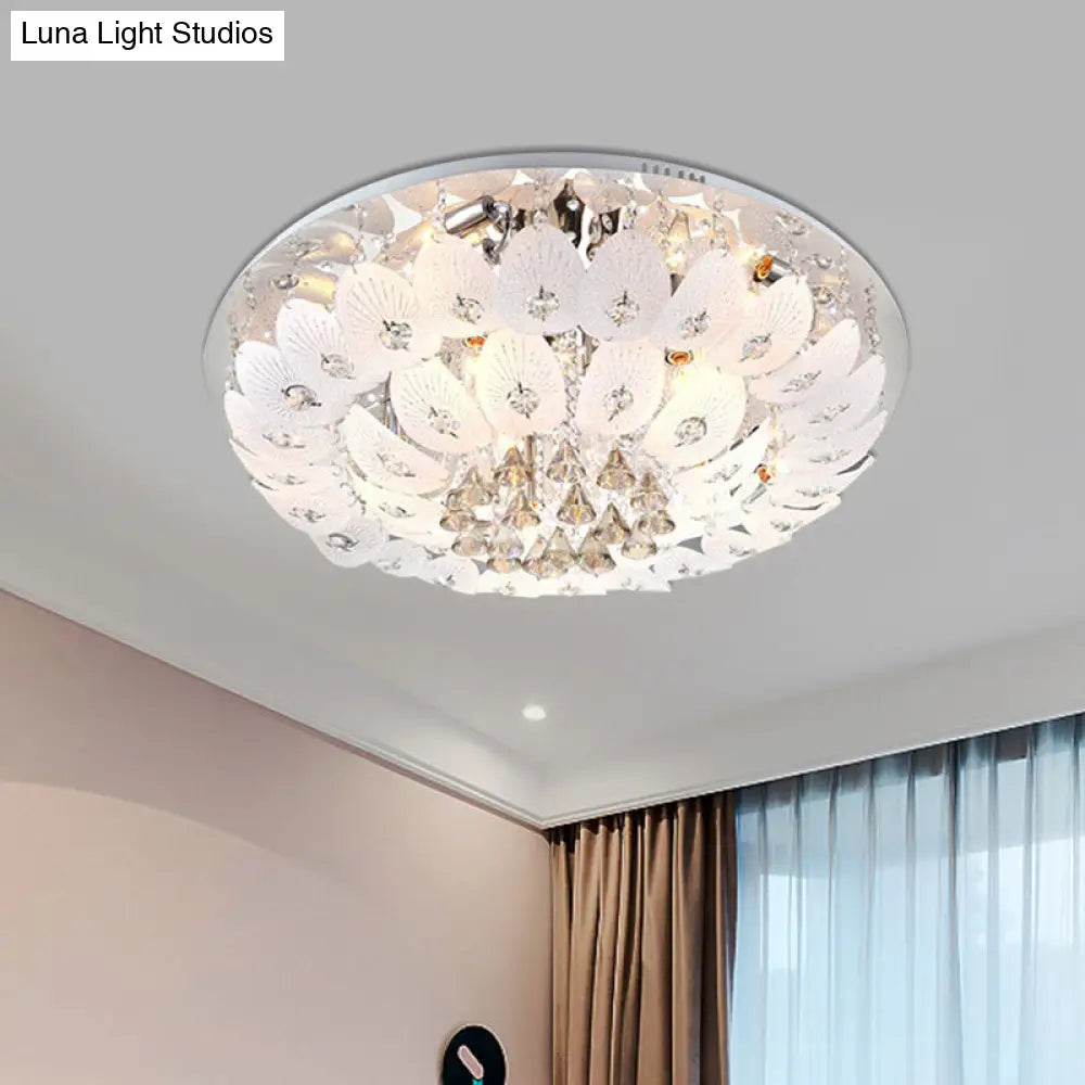 Ivory Crystal Led Bowl Flush Ceiling Light - Modern Warm Lighting Fixture 23.5/31.5 Wide / 23.5