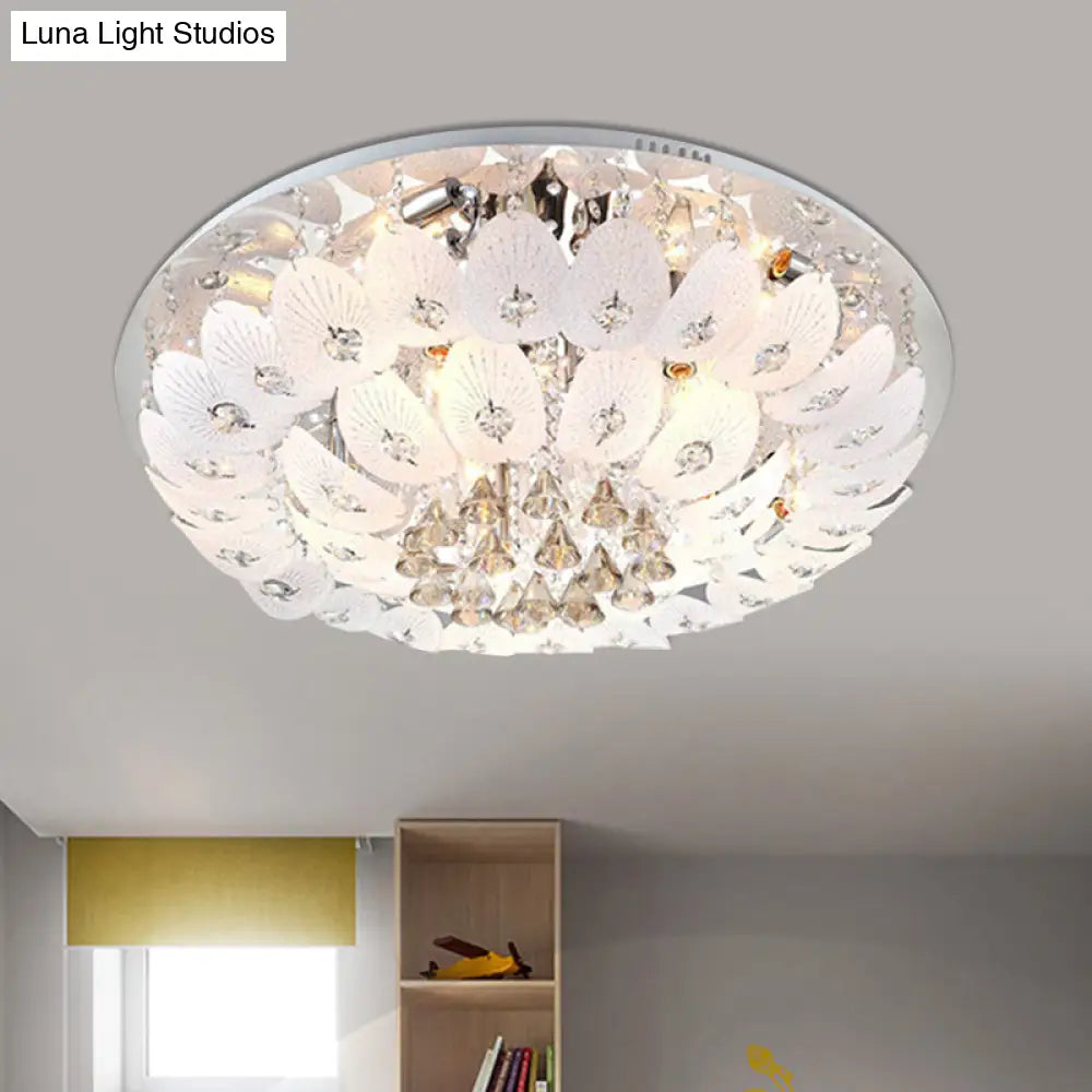 Ivory Crystal Led Bowl Flush Ceiling Light - Modern Warm Lighting Fixture 23.5’/31.5’ Wide