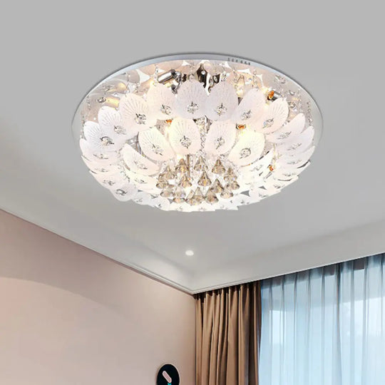 Ivory Crystal Led Bowl Flush Ceiling Light - Modern Warm Lighting Fixture 23.5’/31.5’ Wide / 23.5’