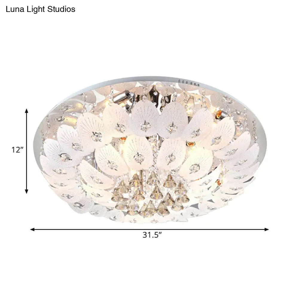 Ivory Crystal Led Bowl Flush Ceiling Light - Modern Warm Lighting Fixture 23.5/31.5 Wide