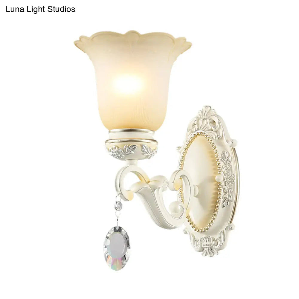 Ivory Flower Wall Sconce Light With White Glass And 1/2 Lights For Traditional Living Rooms