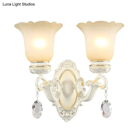 Ivory Flower Wall Sconce Light With White Glass And 1/2 Lights For Traditional Living Rooms