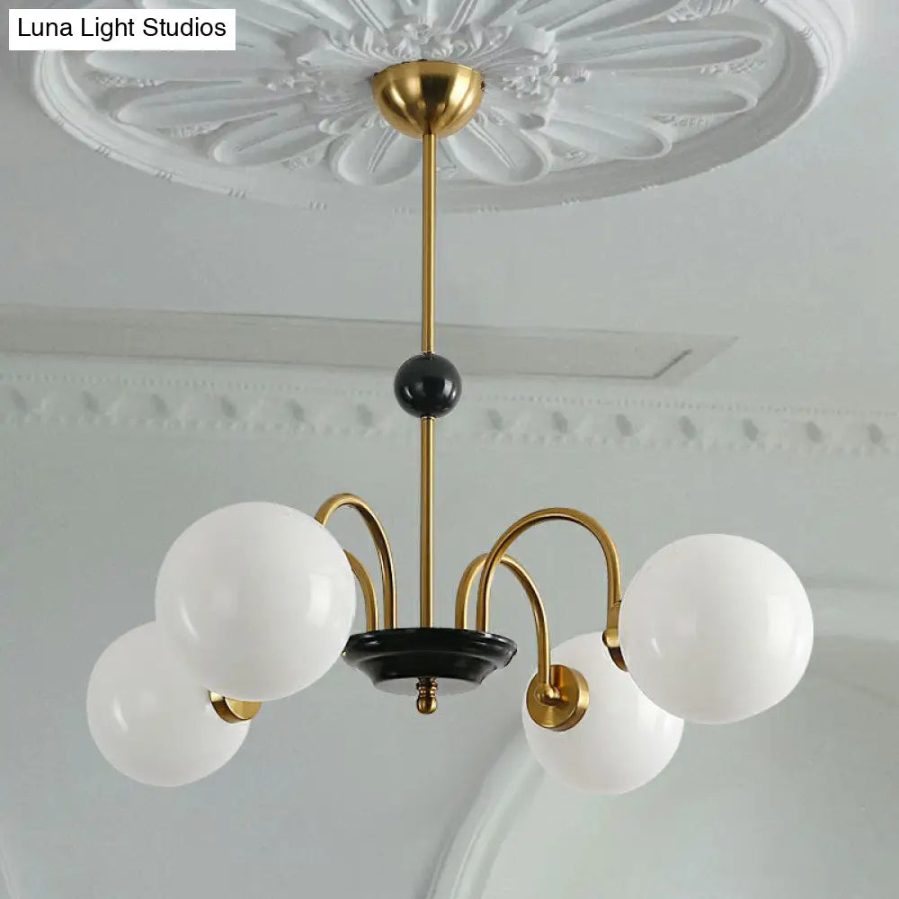 Ivory Glass Ball Chandelier - Elegant Postmodern Black And Brass Hanging Lighting For Dining Room