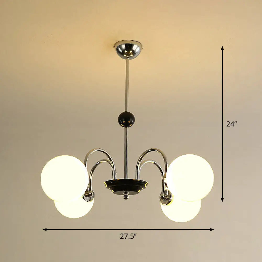 Ivory Glass Ball Chandelier - Elegant Postmodern Black And Brass Hanging Lighting For Dining Room 4