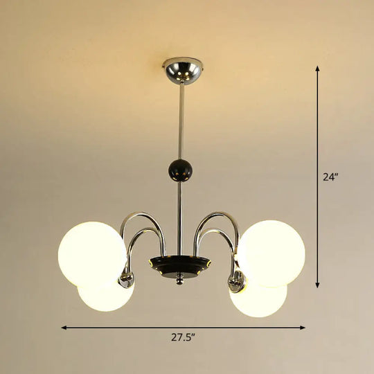 Ivory Glass Ball Chandelier - Elegant Postmodern Black And Brass Hanging Lighting For Dining Room 4