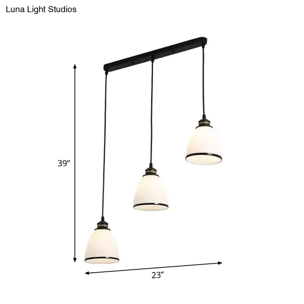 Ivory Glass Bell Pendant Light Cluster With Minimalist Design And Black Canopy - 3 Lights