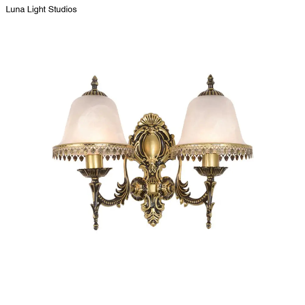 Ivory Glass Brass Bell Sconce Wall Light For Living Room