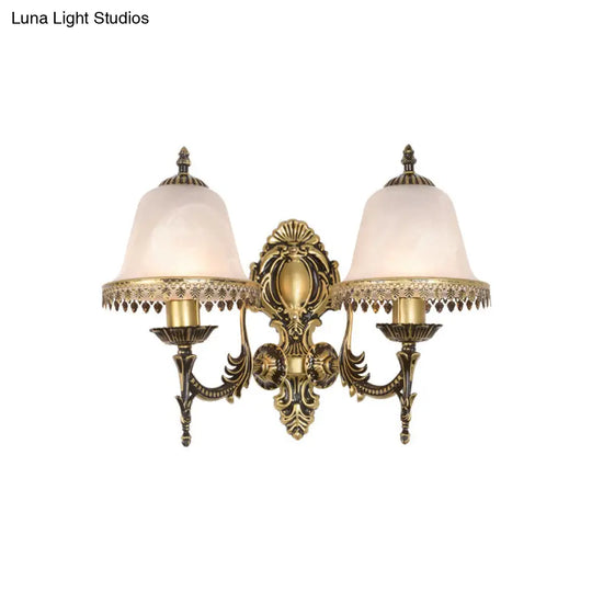 Ivory Glass Brass Bell Sconce Wall Light For Living Room