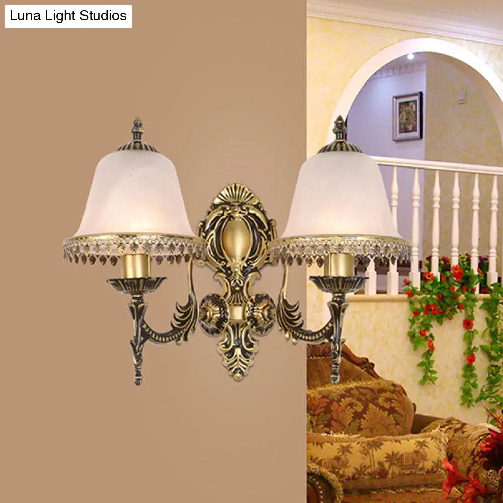 Ivory Glass Brass Bell Sconce Wall Light For Living Room