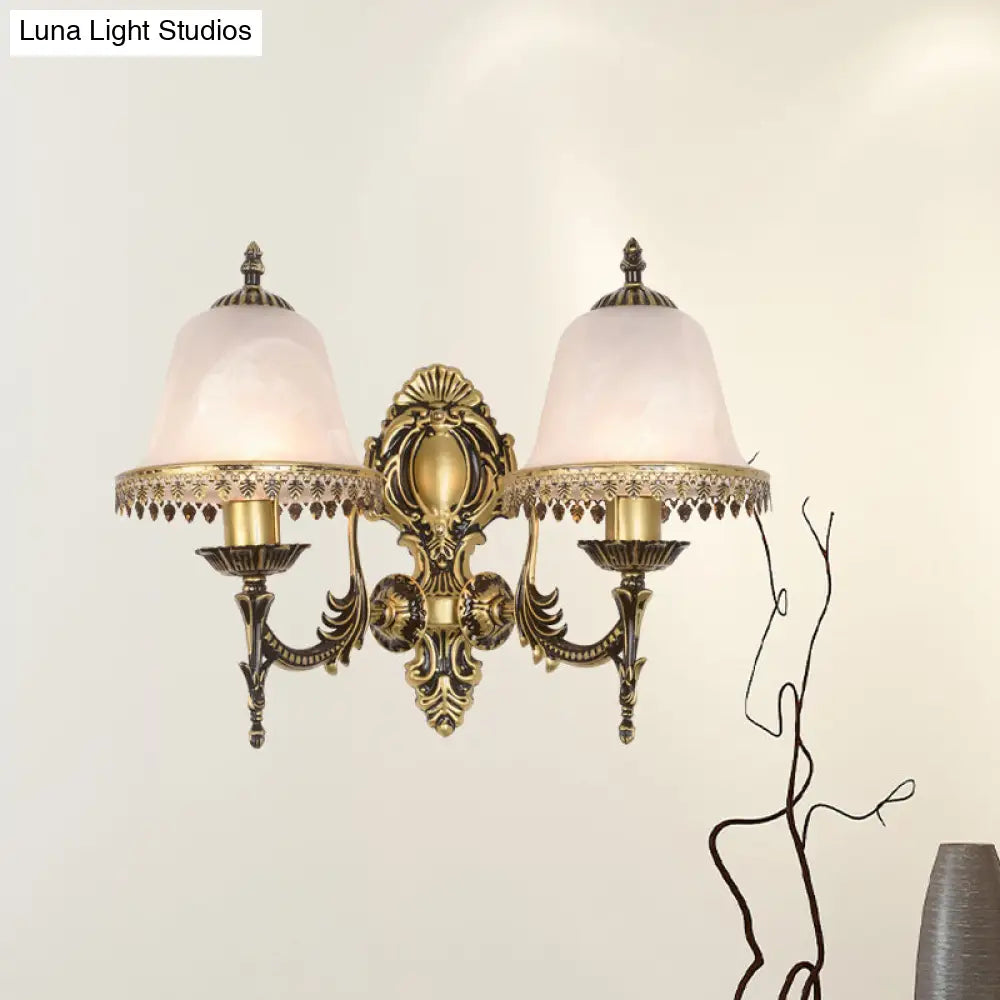 Ivory Glass Brass Bell Sconce Wall Light For Living Room