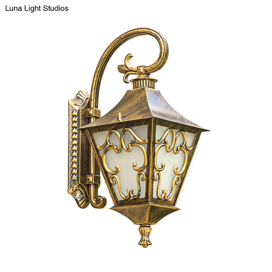 Ivory Glass Bronze Wall Lamp Lantern - Outdoor Countryside Sconce Light Fixture