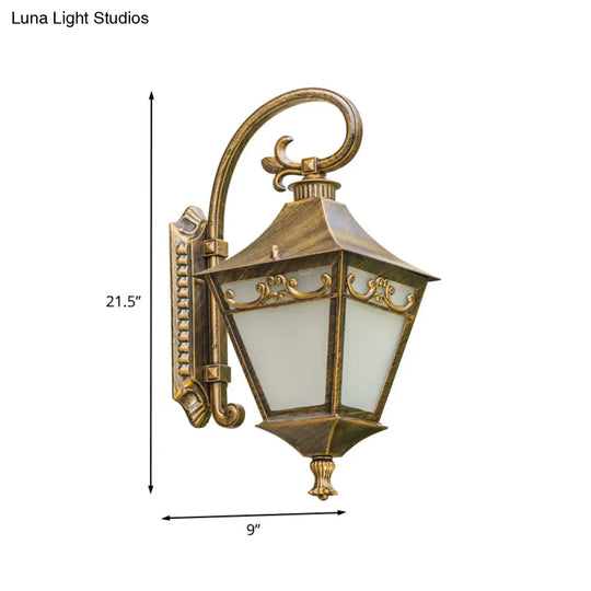 Ivory Glass Bronze Wall Lamp Lantern - Outdoor Countryside Sconce Light Fixture