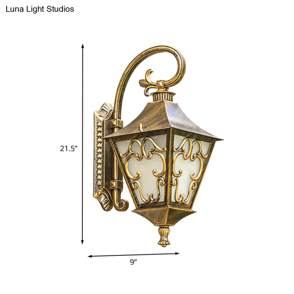 Ivory Glass Bronze Wall Lamp Lantern - Outdoor Countryside Sconce Light Fixture