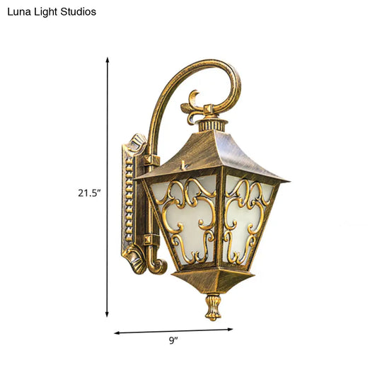 Ivory Glass Bronze Wall Lamp Lantern - Outdoor Countryside Sconce Light Fixture