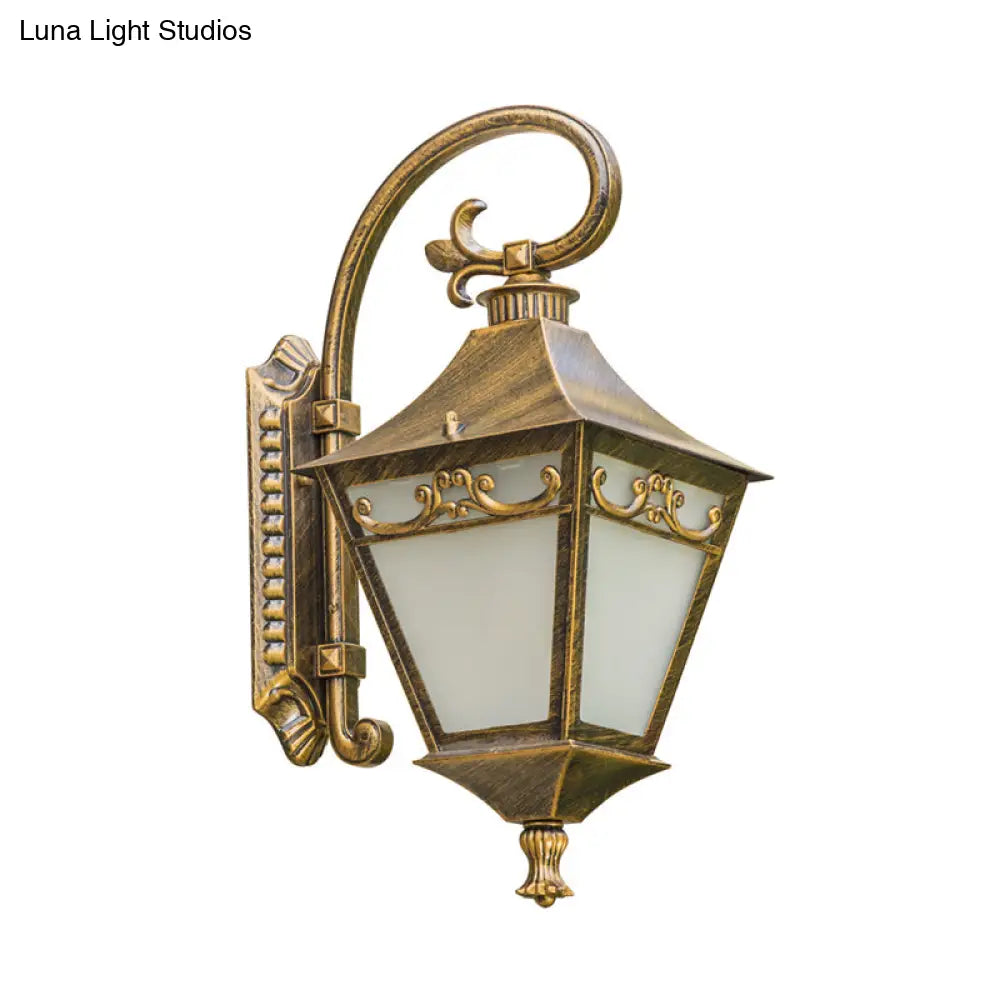 Ivory Glass Bronze Wall Lamp Lantern - Outdoor Countryside Sconce Light Fixture