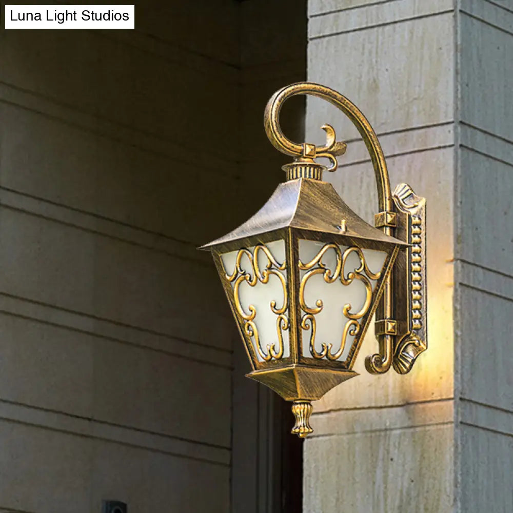 Ivory Glass Bronze Wall Lamp Lantern - Outdoor Countryside Sconce Light Fixture