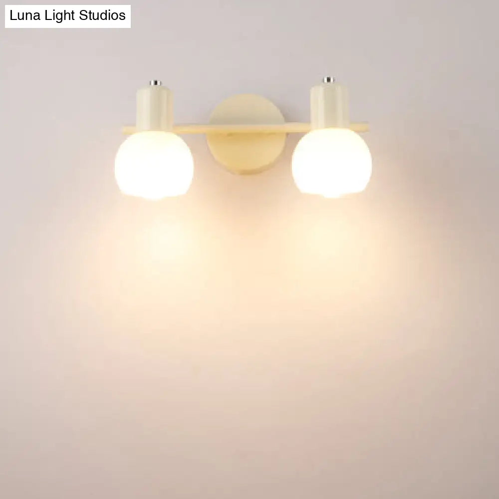 Ivory Glass Bubble Shade Bathroom Wall Light Fixture - Industrial Style 2 Lights Black/White Sconce