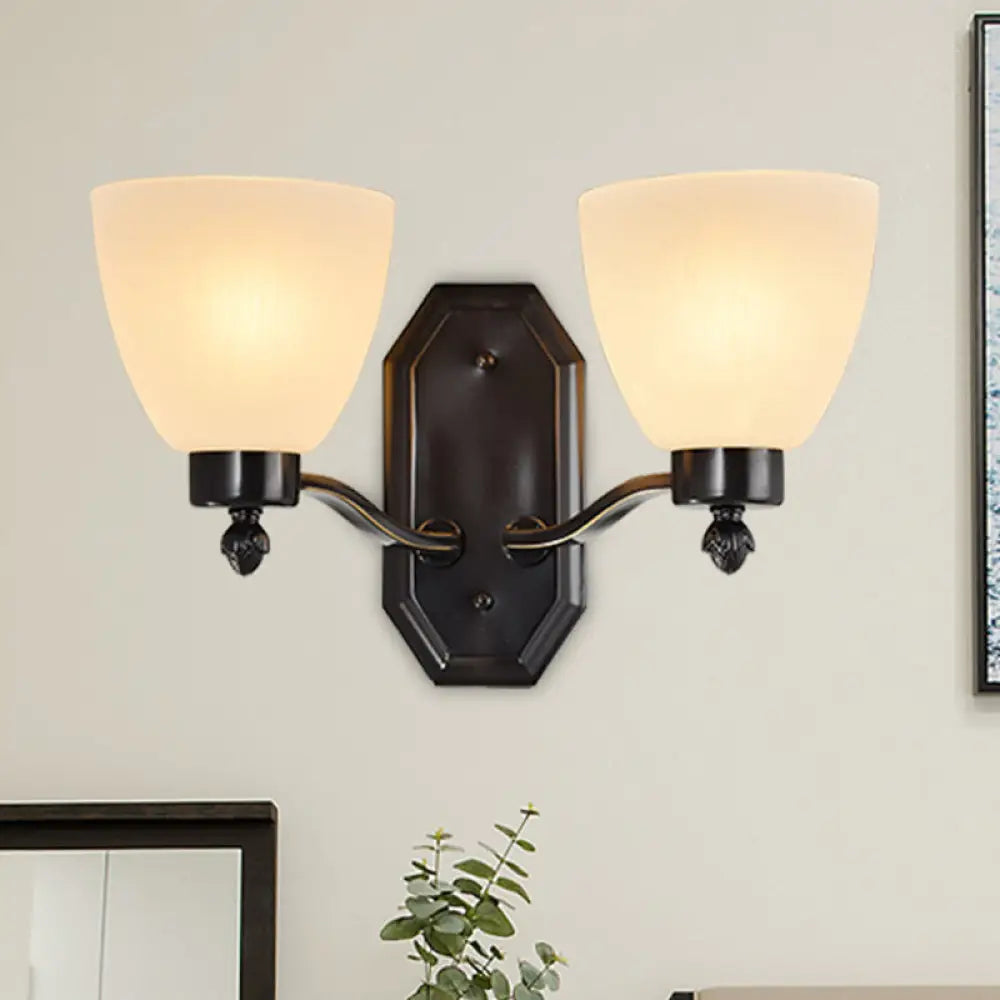 Ivory Glass Bud Wall Sconce Light: Traditional Living Room Fixture With 1/2 Bulb And Black Finish 2