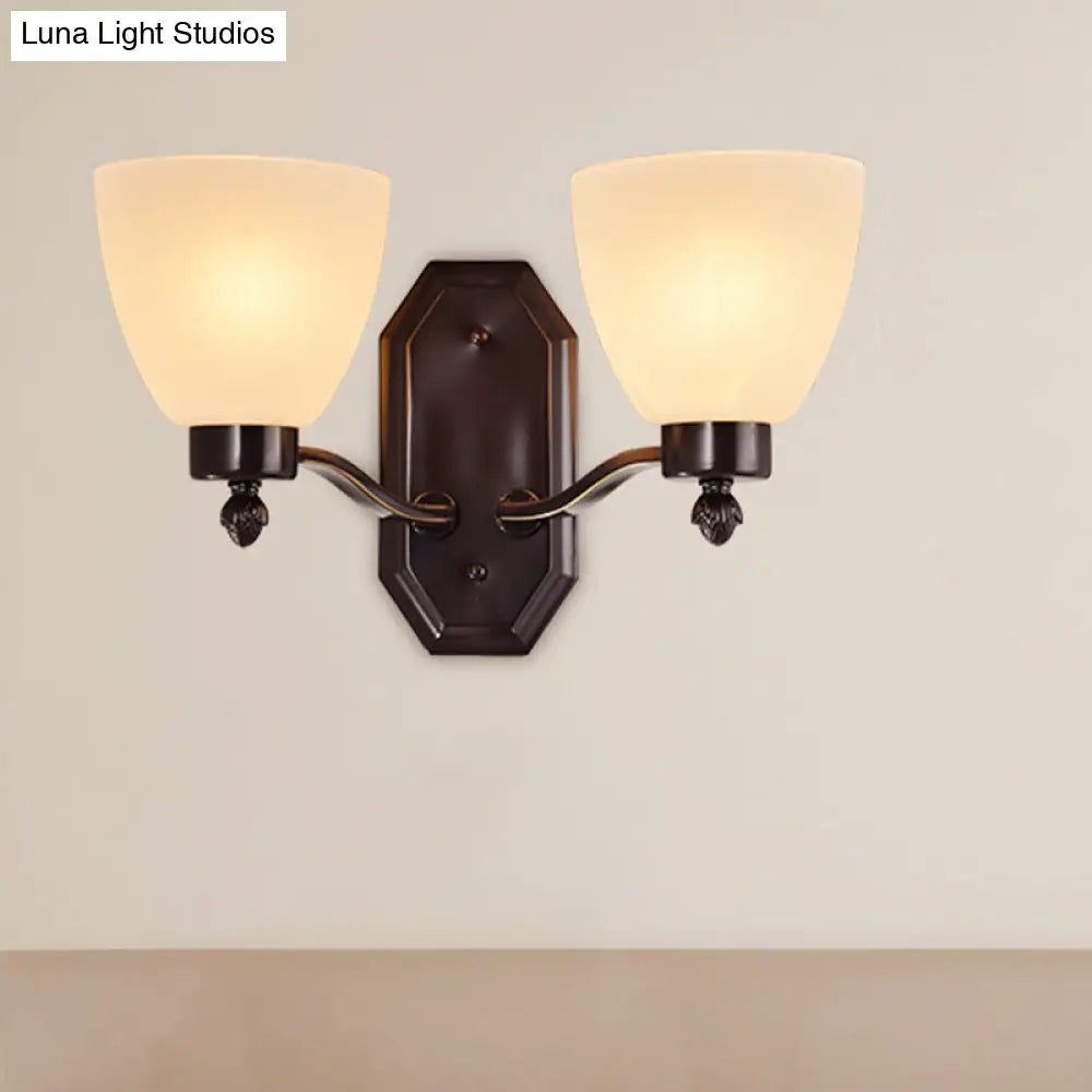 Ivory Glass Bud Wall Sconce Light: Traditional Living Room Fixture With 1/2 Bulb And Black Finish