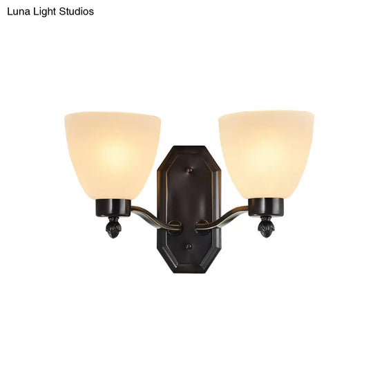 Ivory Glass Bud Wall Sconce Light: Traditional Living Room Fixture With 1/2 Bulb And Black Finish