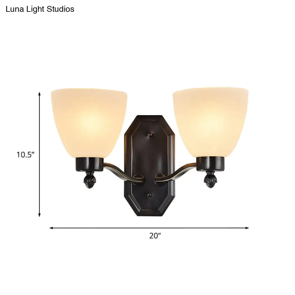 Ivory Glass Bud Wall Sconce Light: Traditional Living Room Fixture With 1/2 Bulb And Black Finish