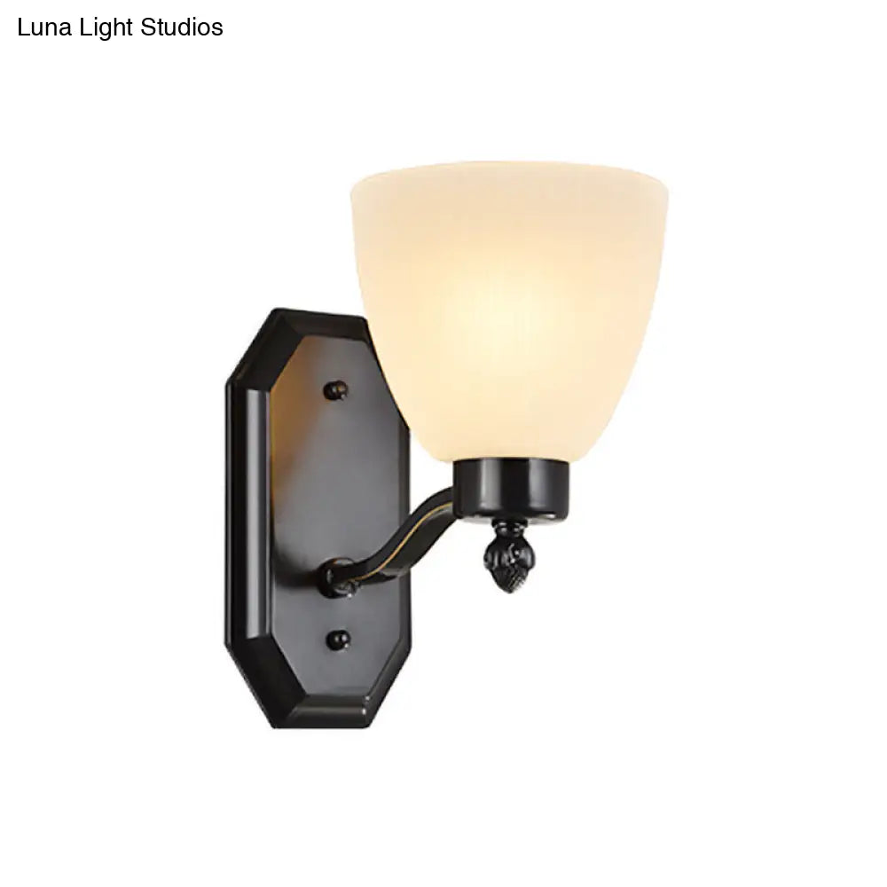 Ivory Glass Bud Wall Sconce Light: Traditional Living Room Fixture With 1/2 Bulb And Black Finish