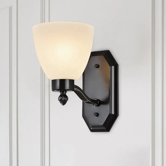 Ivory Glass Bud Wall Sconce Light: Traditional Living Room Fixture With 1/2 Bulb And Black Finish 1