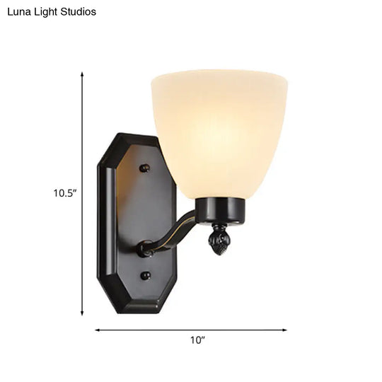 Ivory Glass Bud Wall Sconce Light: Traditional Living Room Fixture With 1/2 Bulb And Black Finish