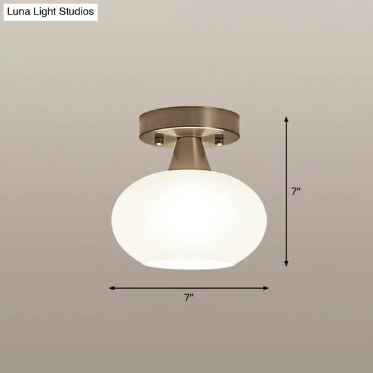 Ivory Glass Ceiling Light Fixture - Oval Simplicity Entryway Flush Mount Lighting Nickel