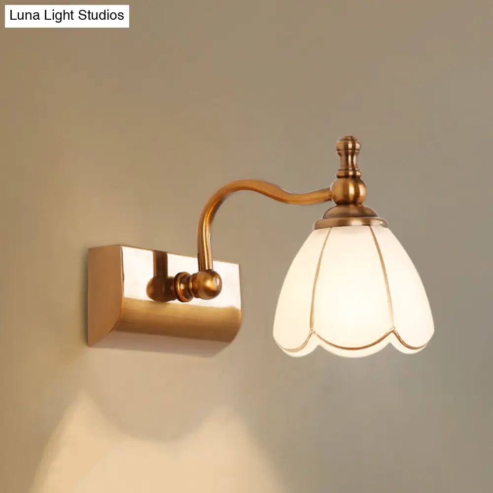 Ivory Glass Colonial Vanity Light In Gold- 1/2/3-Bulb Bathroom Wall Mount