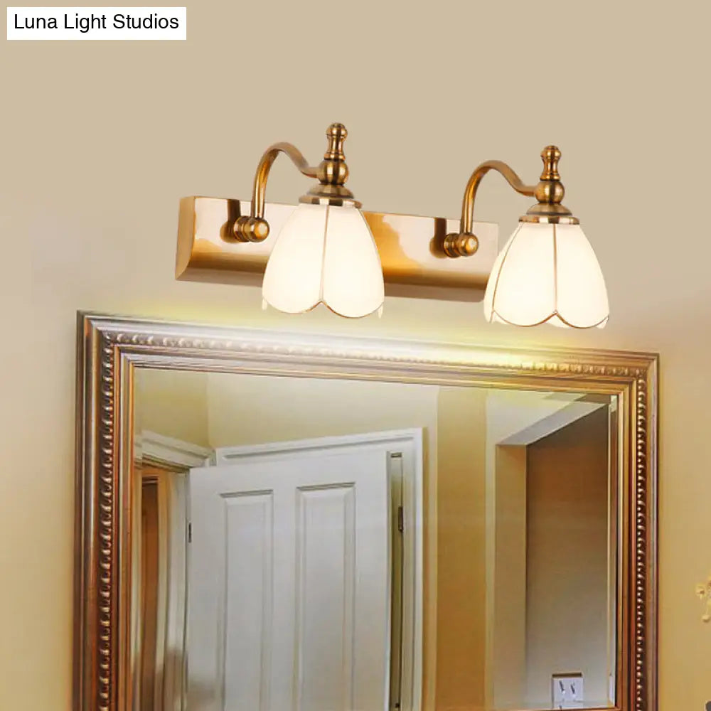 Ivory Glass Colonial Vanity Light In Gold- 1/2/3-Bulb Bathroom Wall Mount