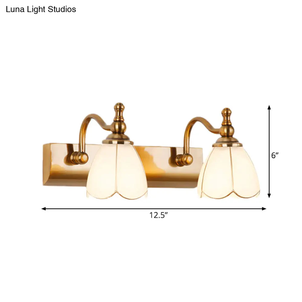 Ivory Glass Colonial Vanity Light In Gold- 1/2/3-Bulb Bathroom Wall Mount