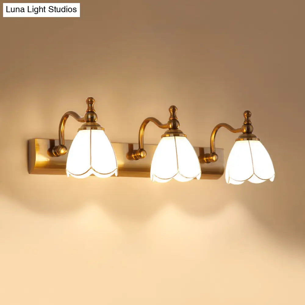 Ivory Glass Colonial Vanity Light In Gold- 1/2/3-Bulb Bathroom Wall Mount