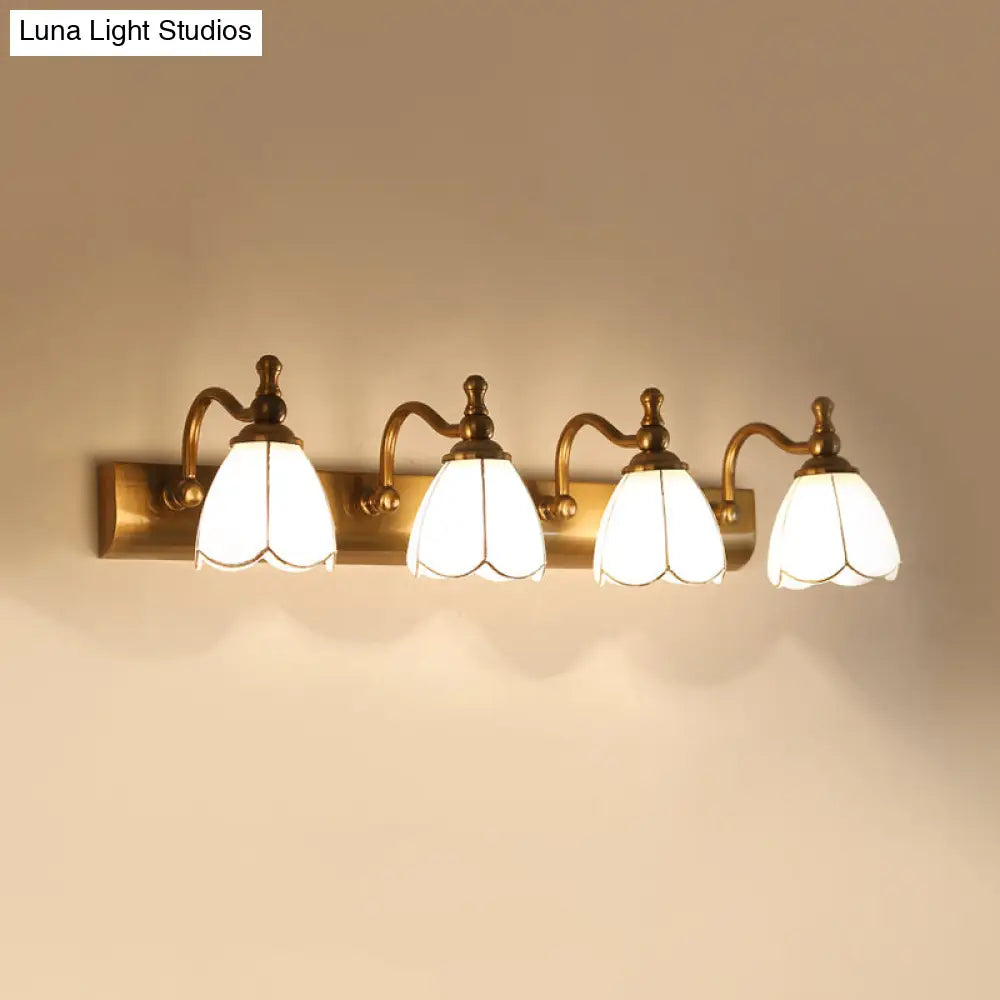 Ivory Glass Colonial Vanity Light In Gold- 1/2/3-Bulb Bathroom Wall Mount