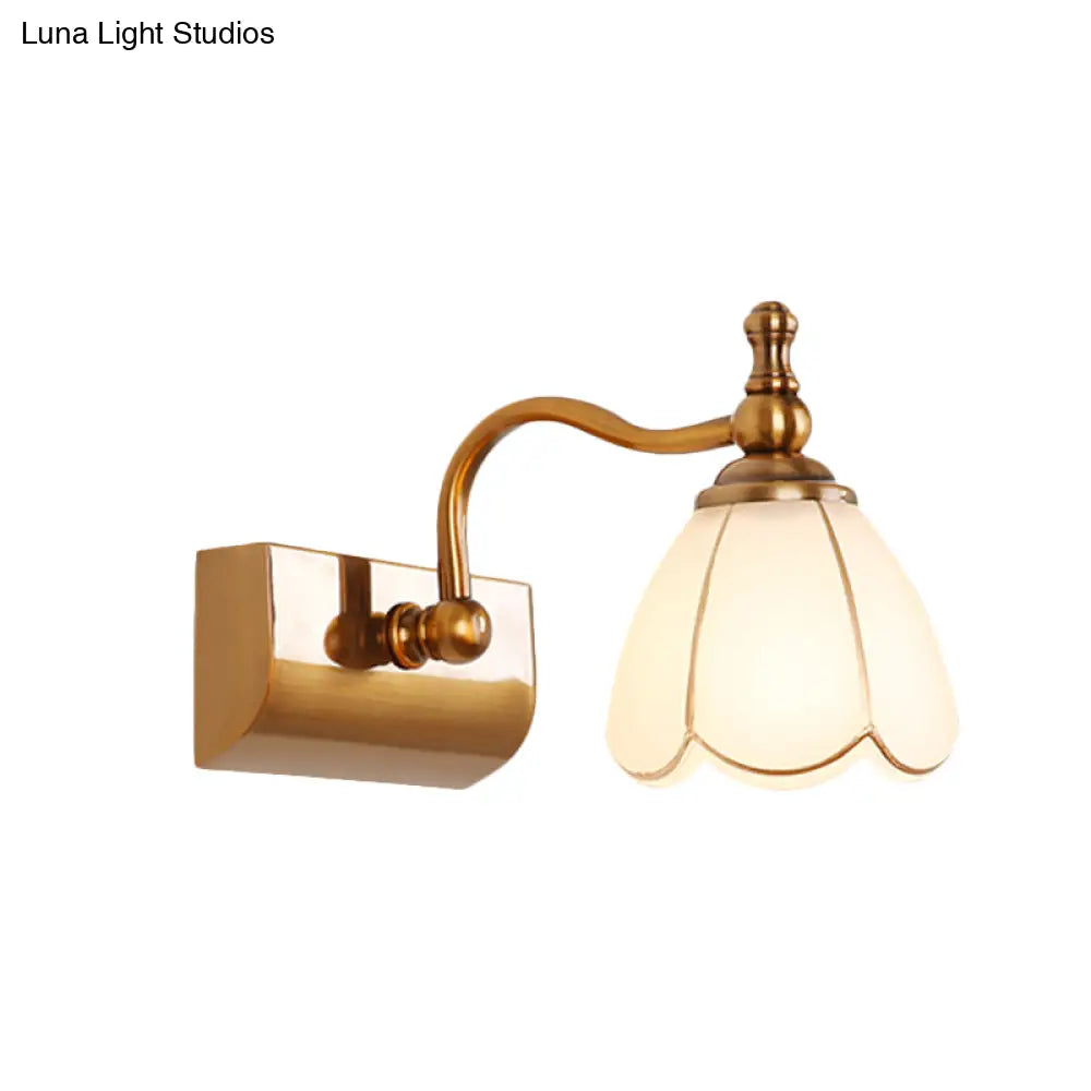 Ivory Glass Colonial Vanity Light In Gold- 1/2/3-Bulb Bathroom Wall Mount