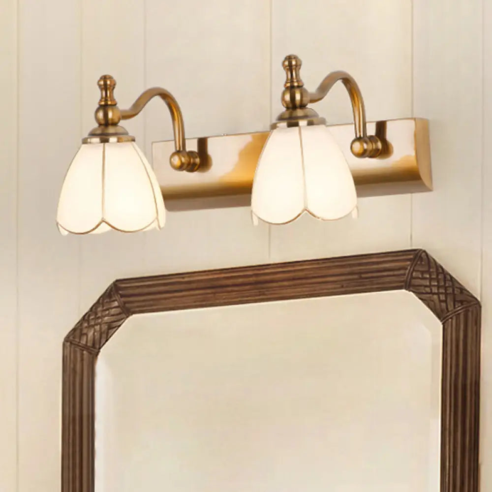 Ivory Glass Colonial Vanity Light In Gold- 1/2/3-Bulb Bathroom Wall Mount 2 / Gold