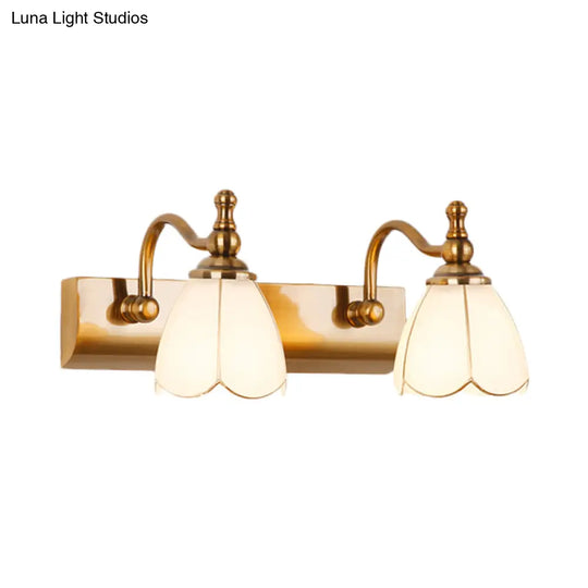 Ivory Glass Colonial Vanity Light In Gold- 1/2/3-Bulb Bathroom Wall Mount