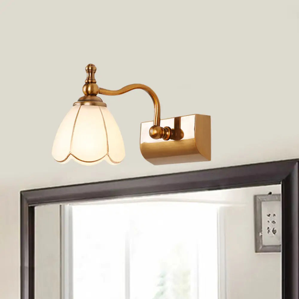 Ivory Glass Colonial Vanity Light In Gold- 1/2/3-Bulb Bathroom Wall Mount 1 / Gold