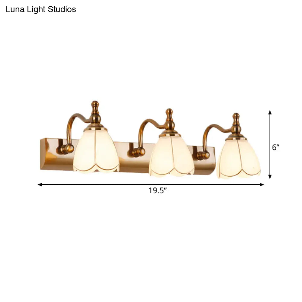 Ivory Glass Colonial Vanity Light In Gold- 1/2/3-Bulb Bathroom Wall Mount