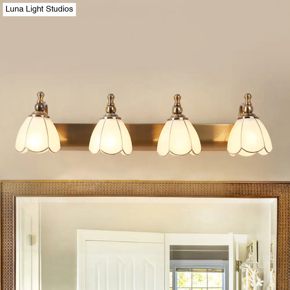 Ivory Glass Colonial Vanity Light In Gold- 1/2/3-Bulb Bathroom Wall Mount