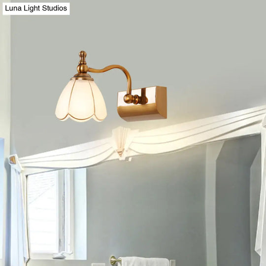 Ivory Glass Colonial Vanity Light In Gold- 1/2/3-Bulb Bathroom Wall Mount