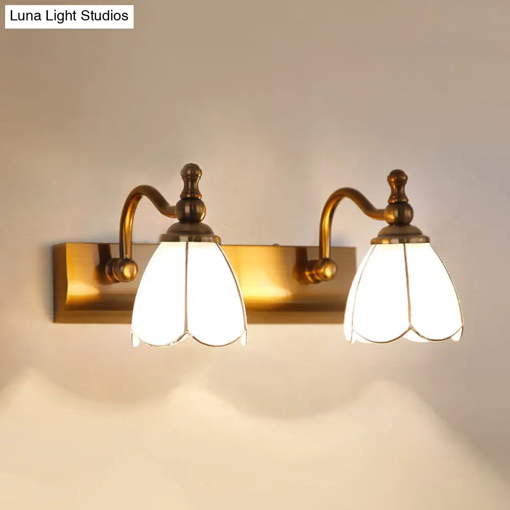 Ivory Glass Colonial Vanity Light In Gold- 1/2/3-Bulb Bathroom Wall Mount