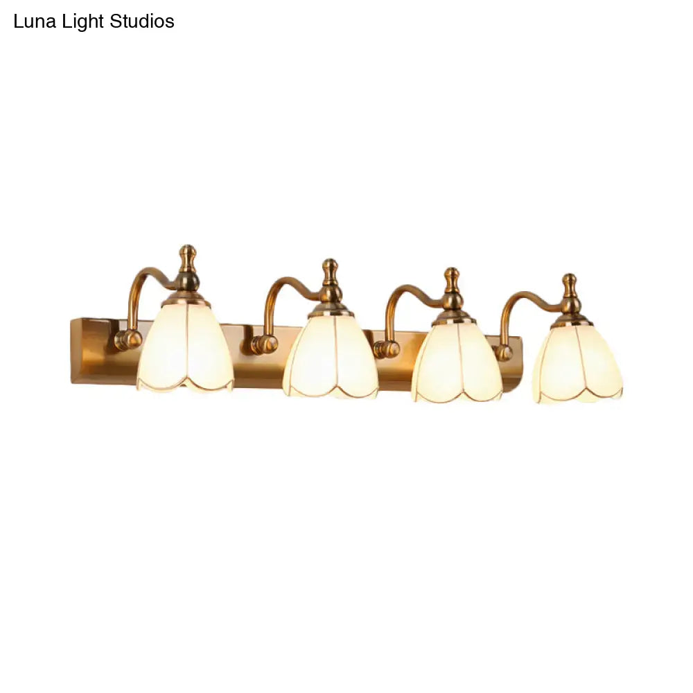 Ivory Glass Colonial Vanity Light In Gold- 1/2/3-Bulb Bathroom Wall Mount