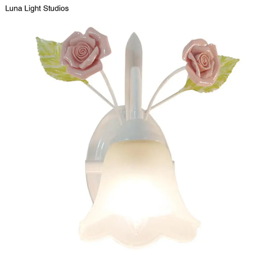 Ivory Glass Flower Wall Lamp Countryside Living Room Sconce Light Fixture